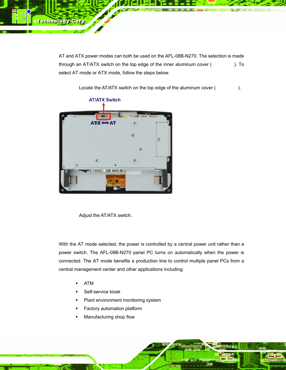 4 at/atx mode selection, 1 at power mode | IEI Integration AFL-08B-N270 v2.30 User Manual | Page 30 / 132