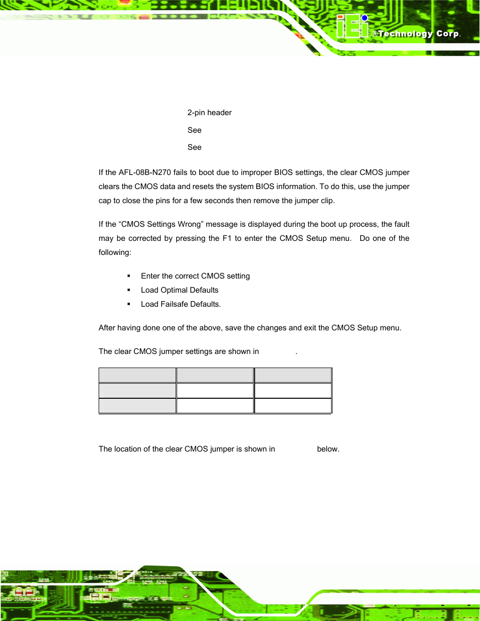 3 clear cmos jumper | IEI Integration AFL-08B-N270 v2.30 User Manual | Page 33 / 132