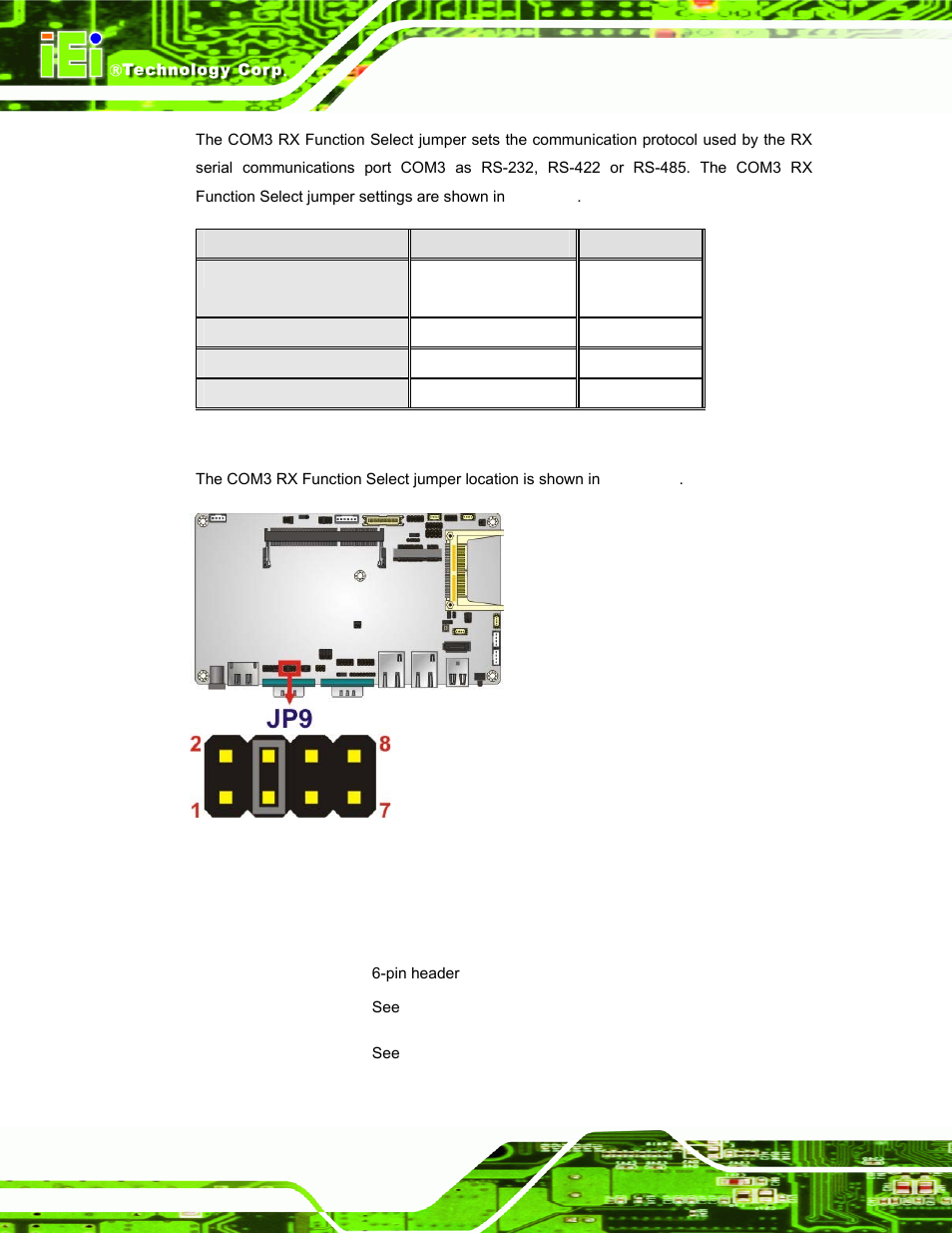 6 com3 tx function select jumper | IEI Integration AFL-08B-N270 v2.30 User Manual | Page 36 / 132