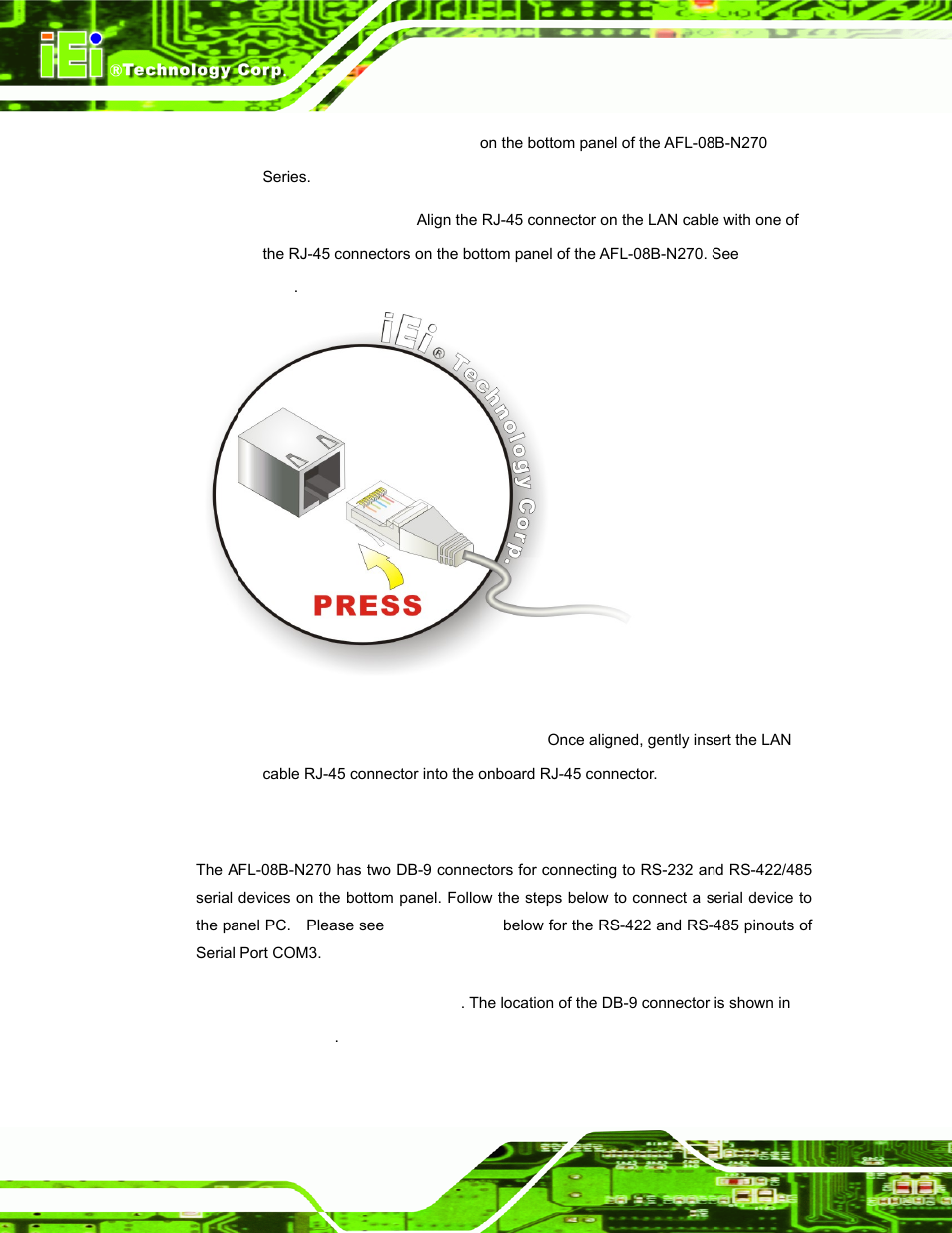 2 serial device connection and rs-422/485 pinouts | IEI Integration AFL-08B-N270 v2.30 User Manual | Page 48 / 132