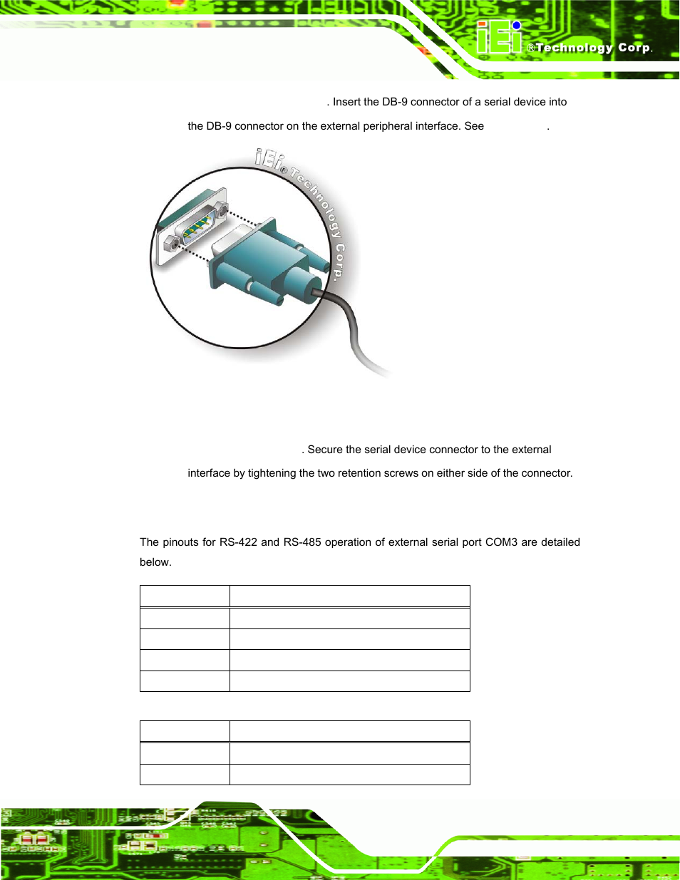1 com3 rs-422 and rs-485 pinouts | IEI Integration AFL-08B-N270 v2.30 User Manual | Page 49 / 132