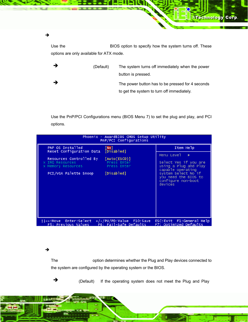 7 pnp/pci configurations, P/pci, Onfigurations | Bios menu 7: pnp/pci configurations | IEI Integration AFL-056A-LX v1.02 User Manual | Page 80 / 116