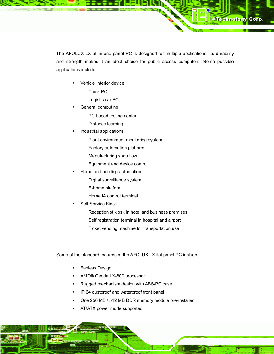 2 applications, 3 standard features | IEI Integration AFL-056A-LX v2.10 User Manual | Page 16 / 114