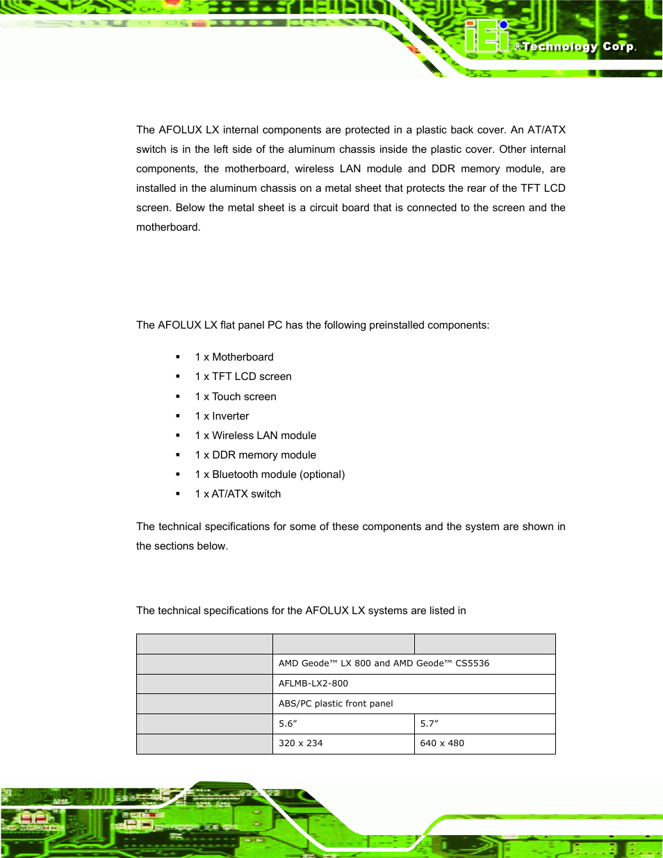 3 internal overview, 4 specifications, 1 preinstalled hardware components | 2 system specifications, Nternal, Verview, Pecifications | IEI Integration AFL-056A-LX v2.10 User Manual | Page 20 / 114