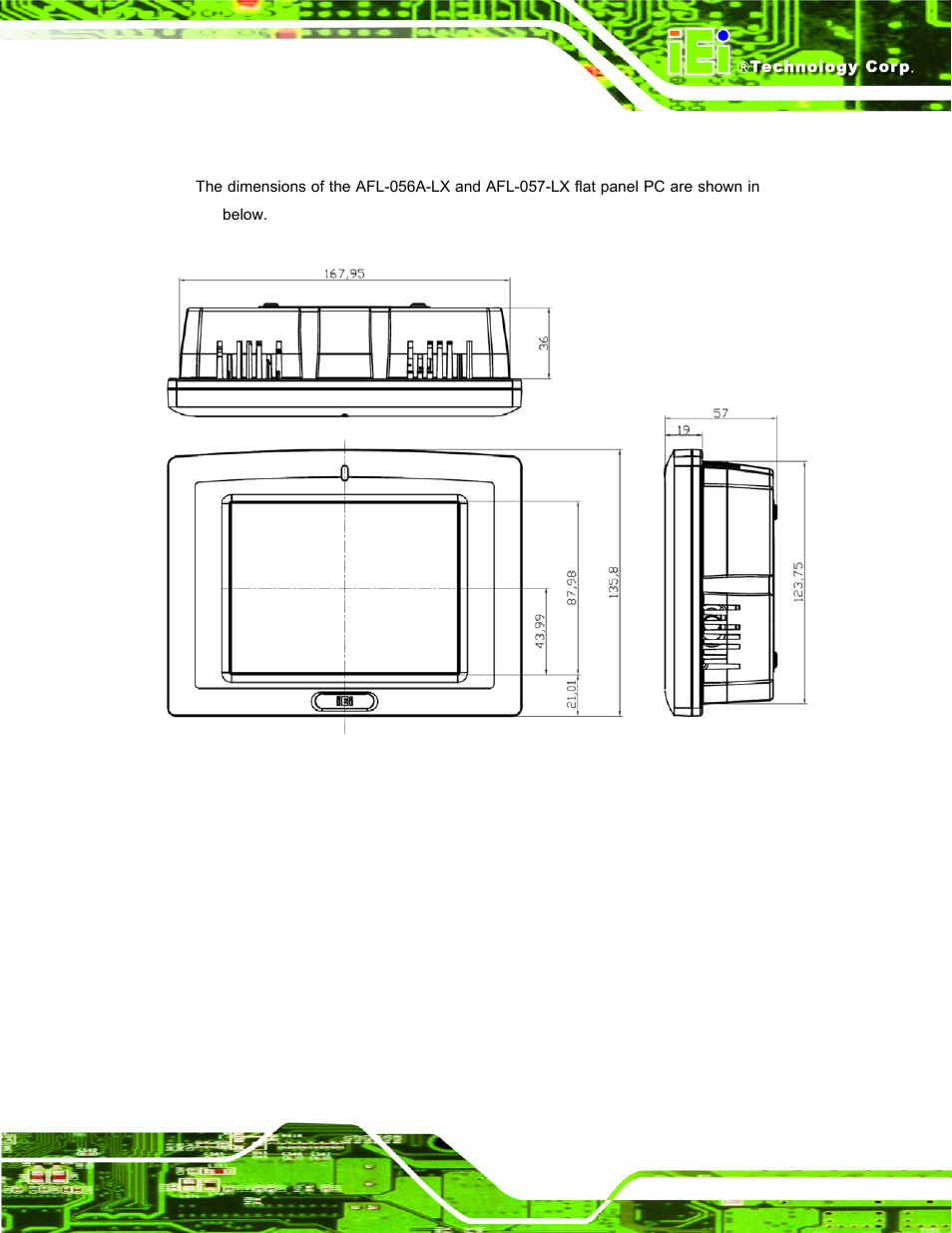 5 dimensions, Imensions, Figure 1-7: dimensions (units in mm) | IEI Integration AFL-056A-LX v2.10 User Manual | Page 26 / 114