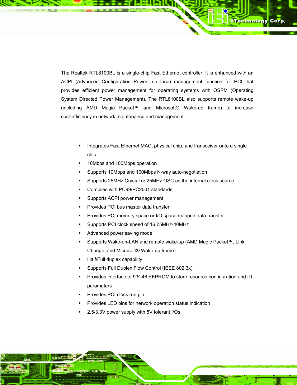 5 ethernet controller specifications, 1 overview, 2 features | Thernet, Ontroller, Pecifications | IEI Integration AFL-056A-LX v2.10 User Manual | Page 32 / 114