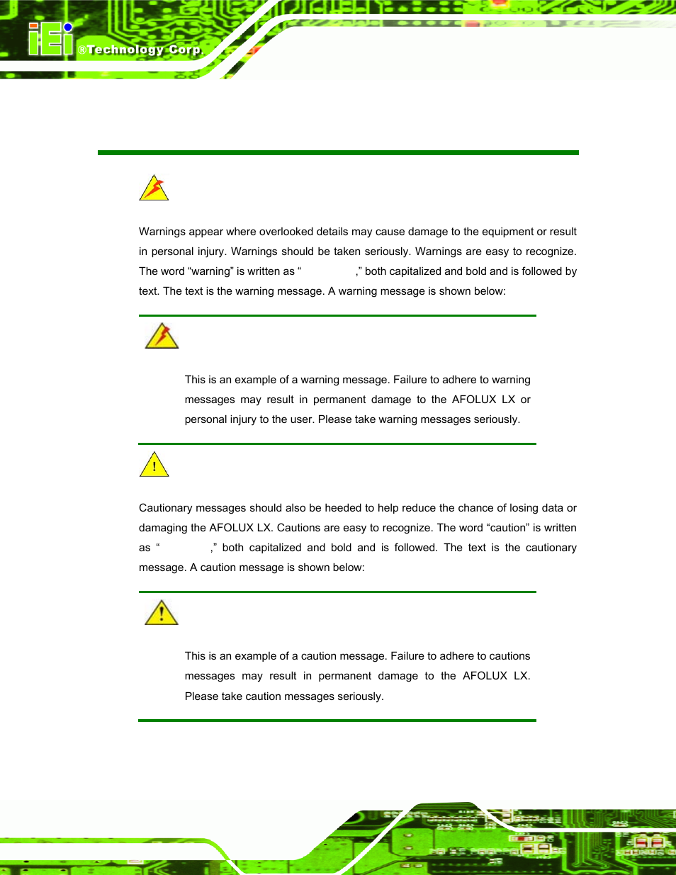 Manual conventions | IEI Integration AFL-056A-LX v2.10 User Manual | Page 4 / 114