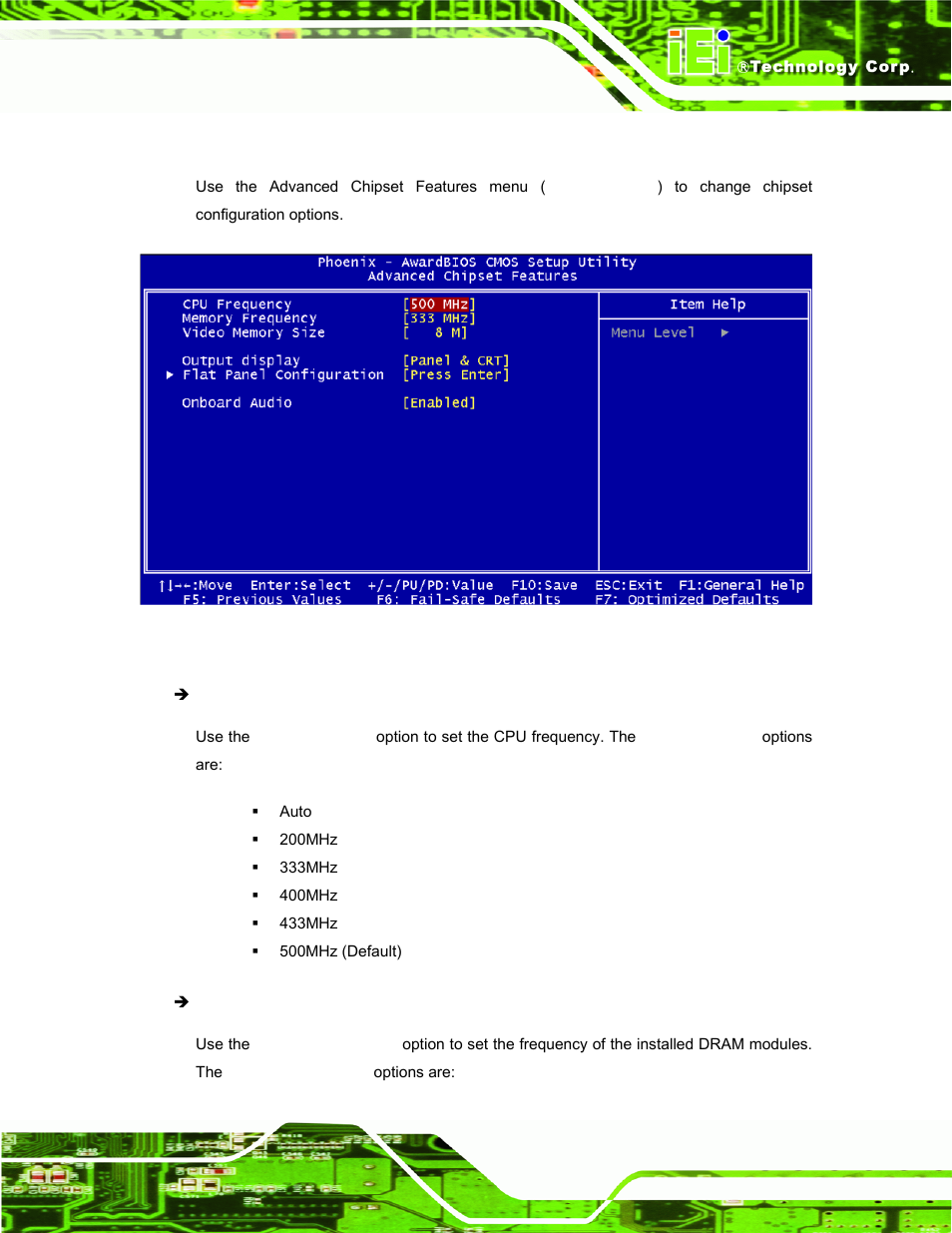 4 advanced chipset features, Dvanced, Hipset | Eatures, Bios menu 4: advanced chipset features | IEI Integration AFL-056A-LX v2.10 User Manual | Page 74 / 114