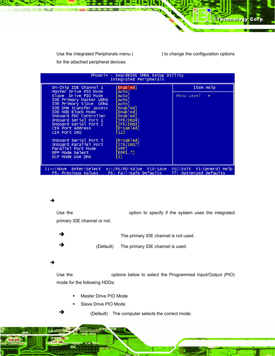 5 integrated peripherals, Ntegrated, Eripherals | Bios menu 5: integrated peripherals | IEI Integration AFL-056A-LX v2.10 User Manual | Page 76 / 114