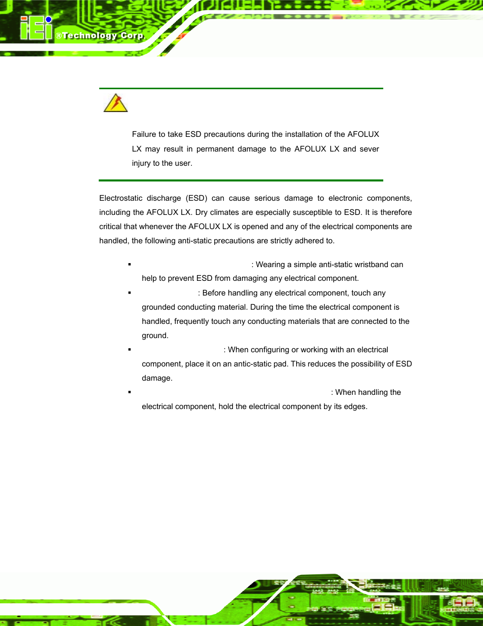 A.1.2 anti-static precautions | IEI Integration AFL-056A-LX v2.10 User Manual | Page 85 / 114
