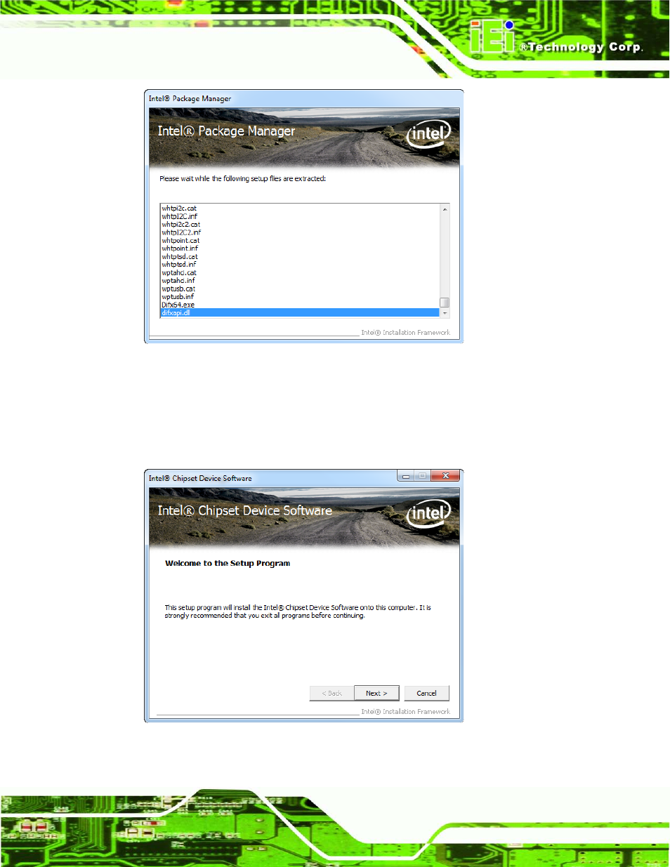 Figure 8-2: chipset driver screen, Figure 8-3: chipset driver welcome screen | IEI Integration AFL2-W21-H61 User Manual | Page 174 / 262