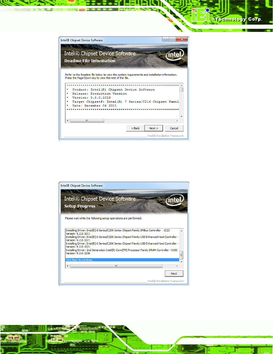 Figure 8-5: chipset driver read me file, Figure 8-6: chipset driver setup operations | IEI Integration AFL2-W21-H61 User Manual | Page 176 / 262