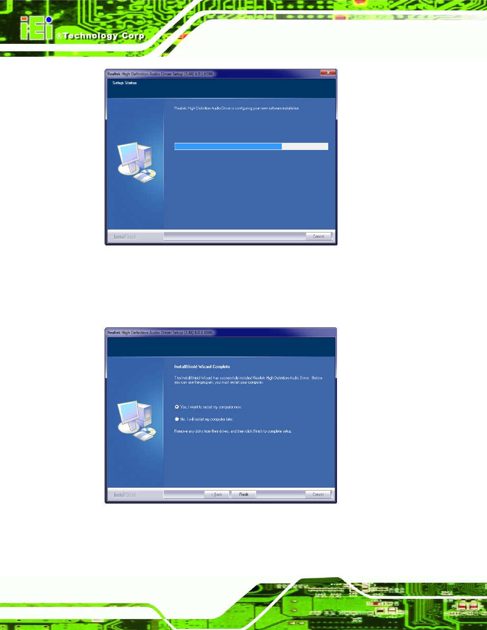 Figure 8-16: audio driver installation, Figure 8-17: audio driver installation complete | IEI Integration AFL2-W21-H61 User Manual | Page 183 / 262