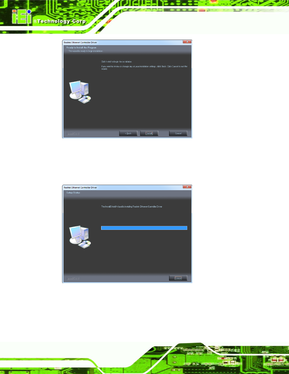 Figure 8-19: lan driver ready to install screen, Figure 8-20: lan driver setup status screen | IEI Integration AFL2-W21-H61 User Manual | Page 185 / 262
