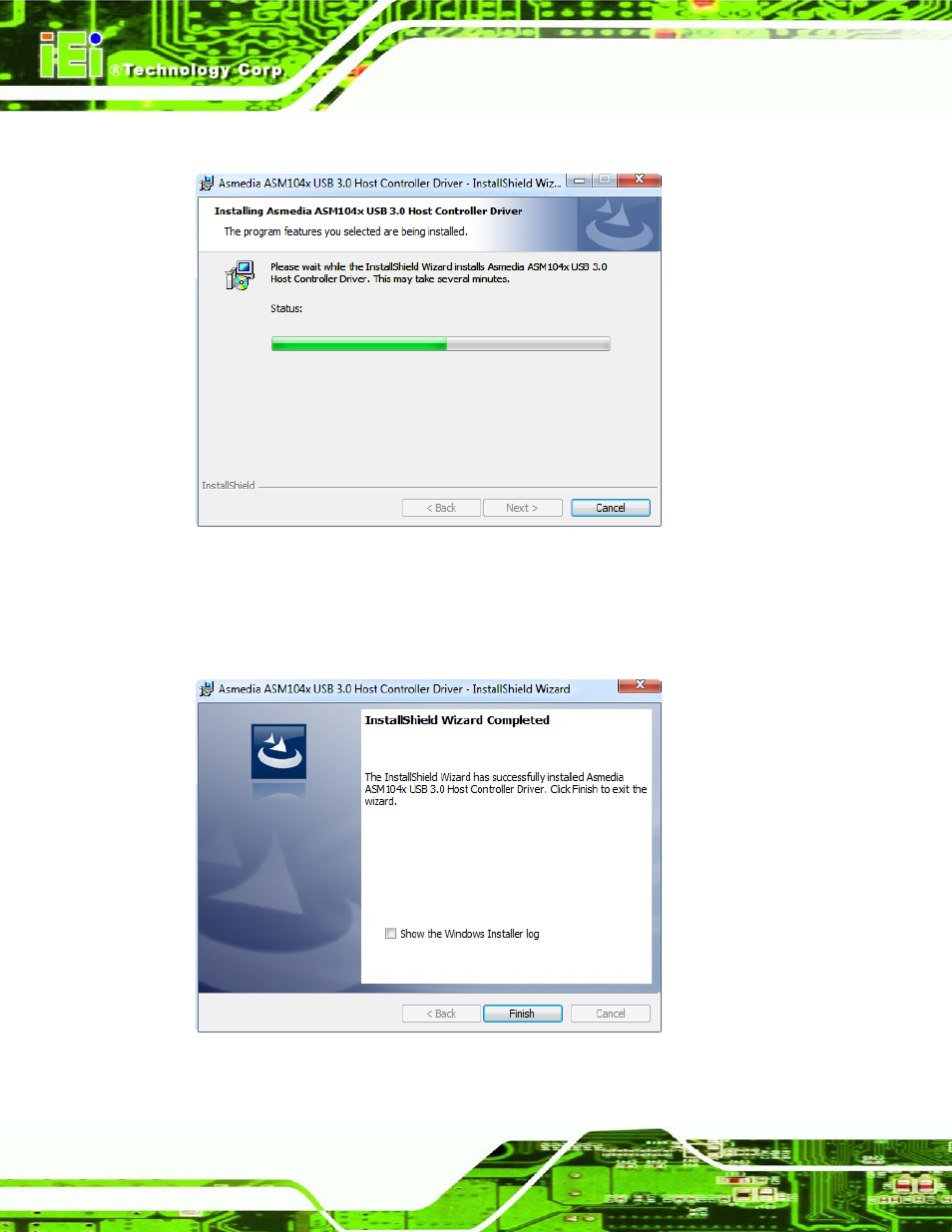 Figure 8-29: usb 3.0 driver installation, Figure 8-30: usb 3.0 driver update complete | IEI Integration AFL2-W21-H61 User Manual | Page 191 / 262