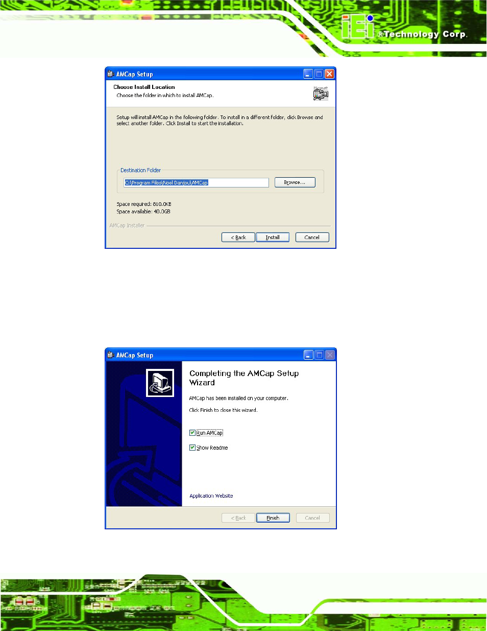 Figure 8-43: amcap driver choose install location, Figure 8-44: amcap driver installation complete | IEI Integration AFL2-W21-H61 User Manual | Page 200 / 262