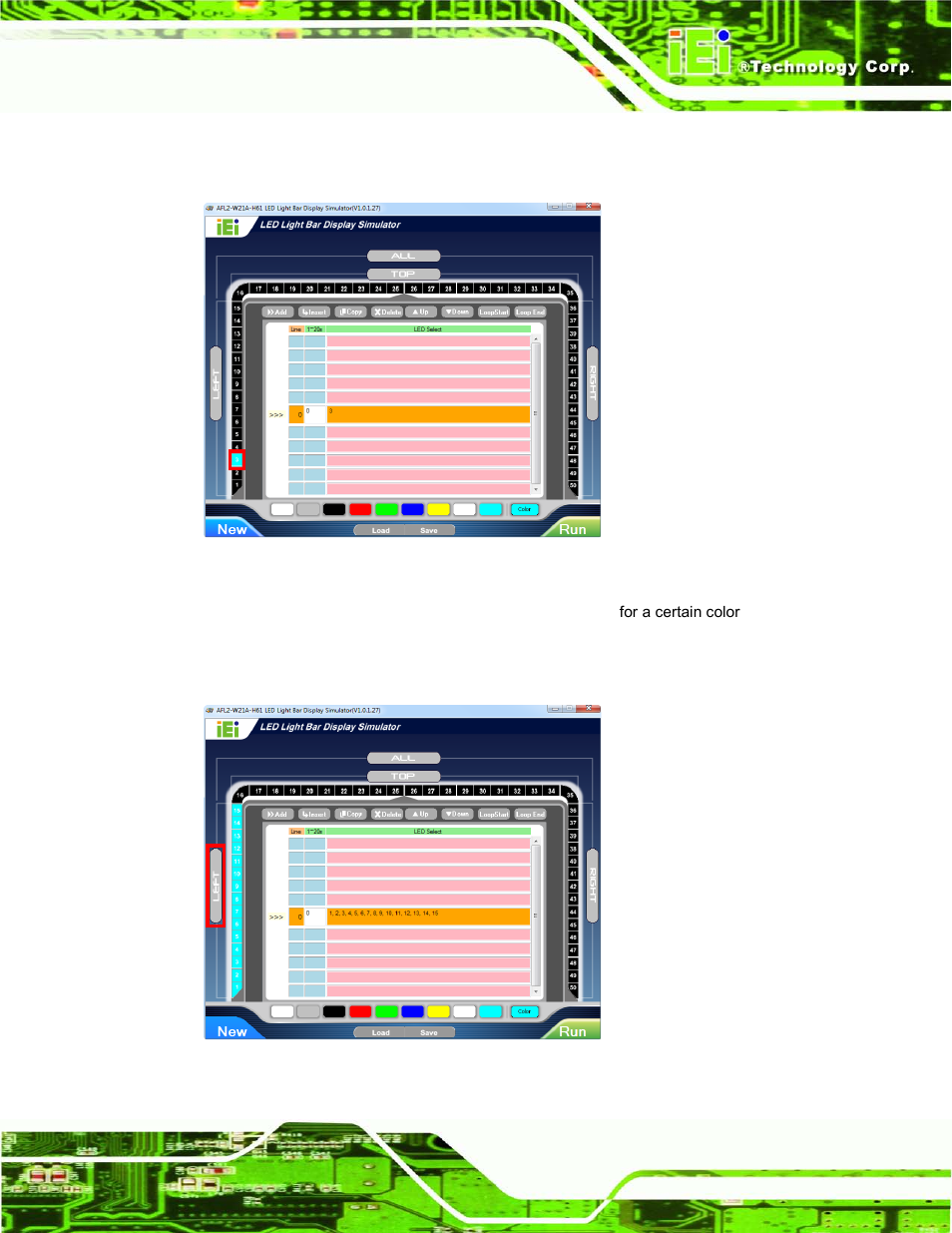 Figure 2-8: simulate the led light, Figure 2-9: set the left leds | IEI Integration AFL2-W21-H61 User Manual | Page 38 / 262