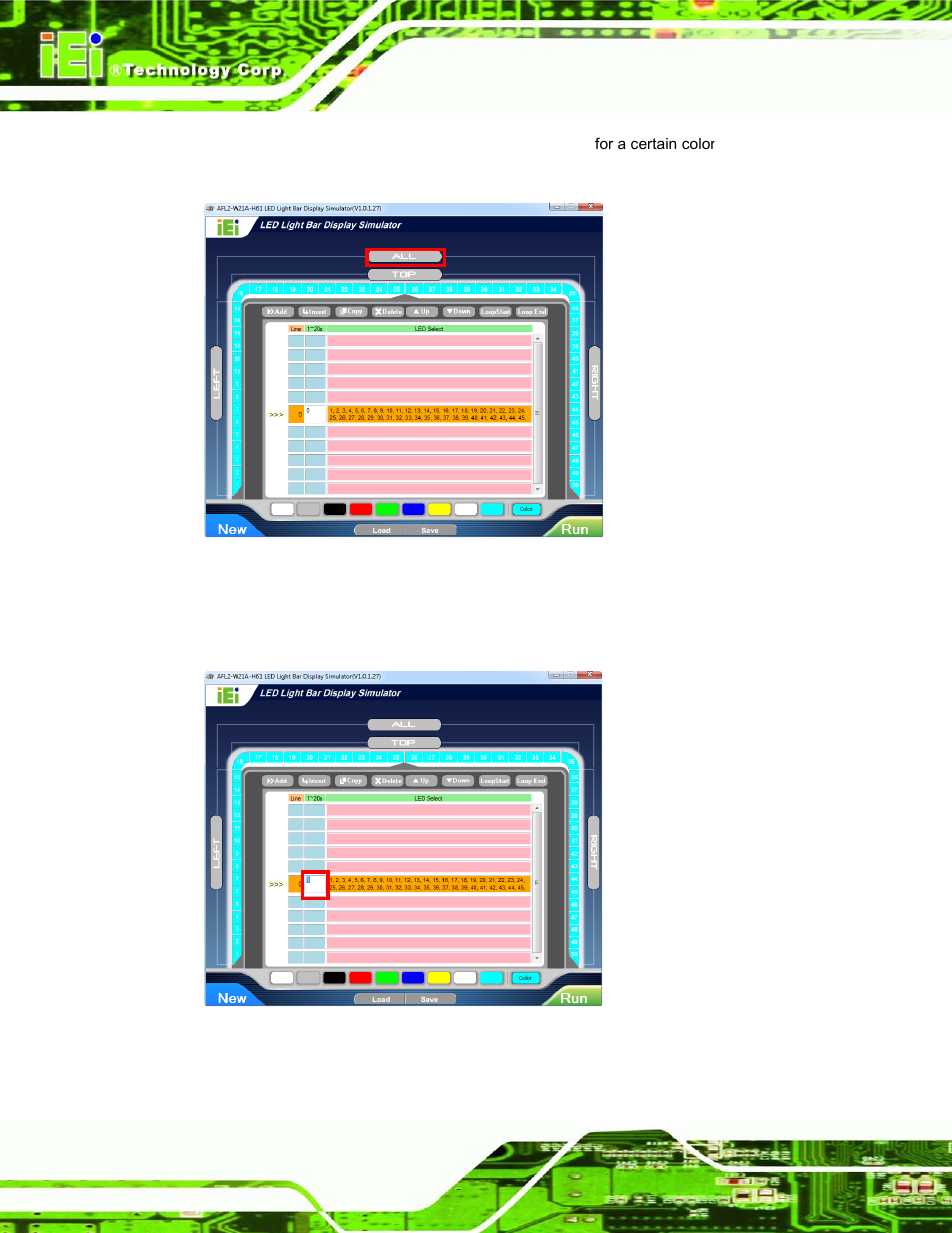 Figure 2-10: set all the leds, Figure 2-11: light duration | IEI Integration AFL2-W21-H61 User Manual | Page 39 / 262