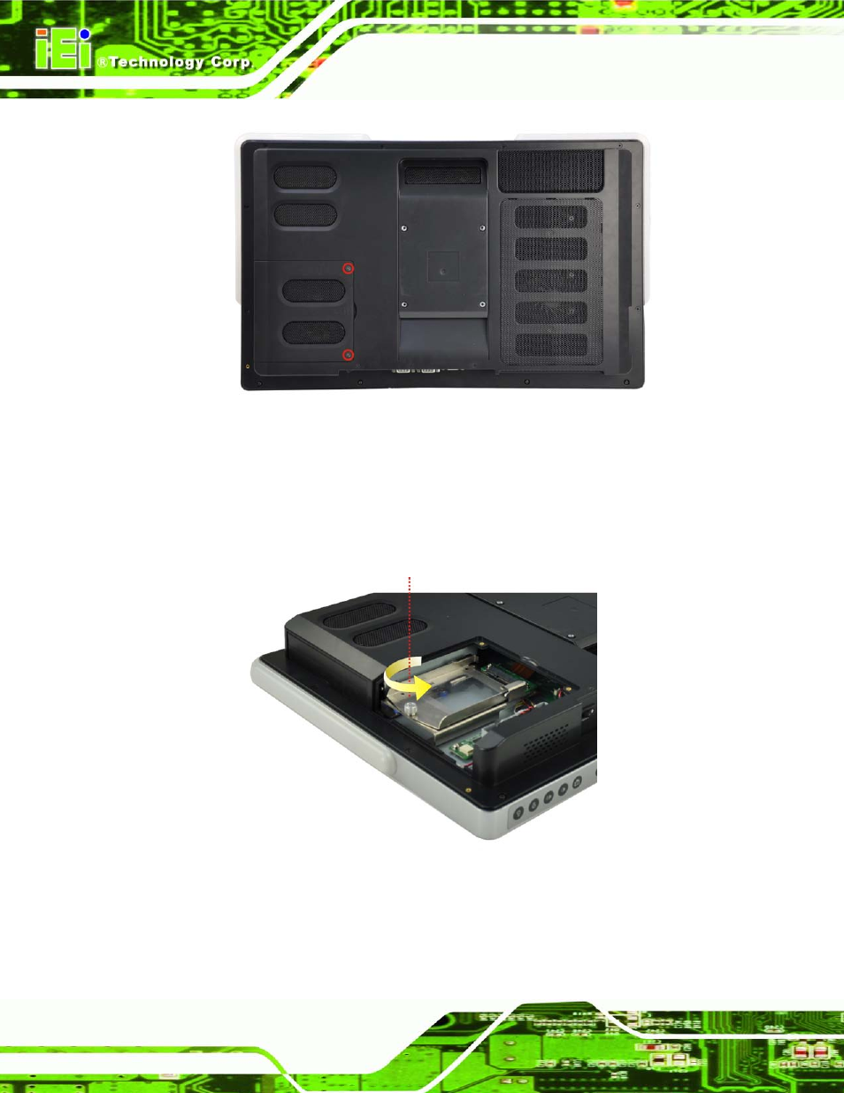 Figure 4-1: hdd cover retention screws, Figure 4-2: hdd bracket screw | IEI Integration AFL2-W21-H61 User Manual | Page 61 / 262