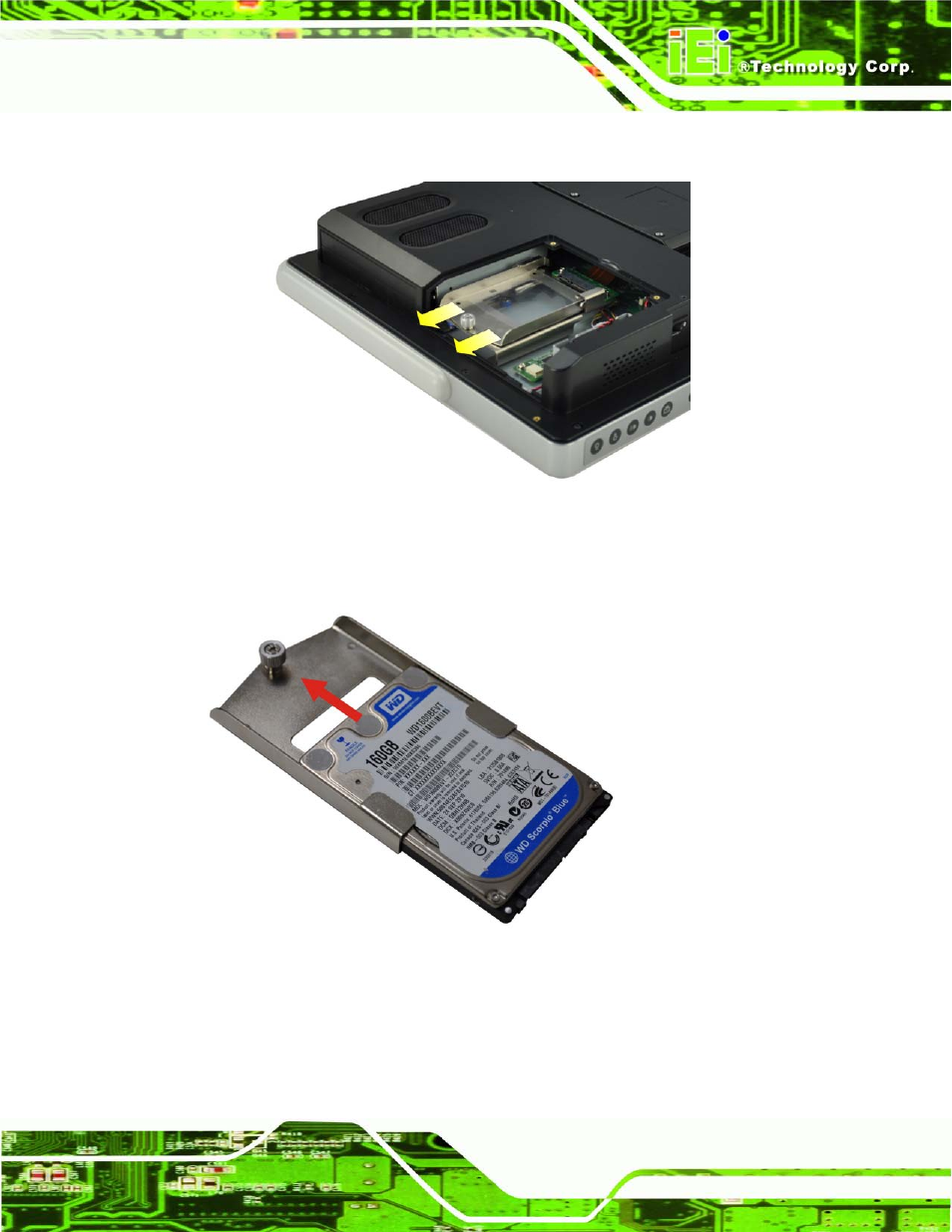 Figure 4-3: removing the hdd bracket, Figure 4-4: inserting the hdd | IEI Integration AFL2-W21-H61 User Manual | Page 62 / 262