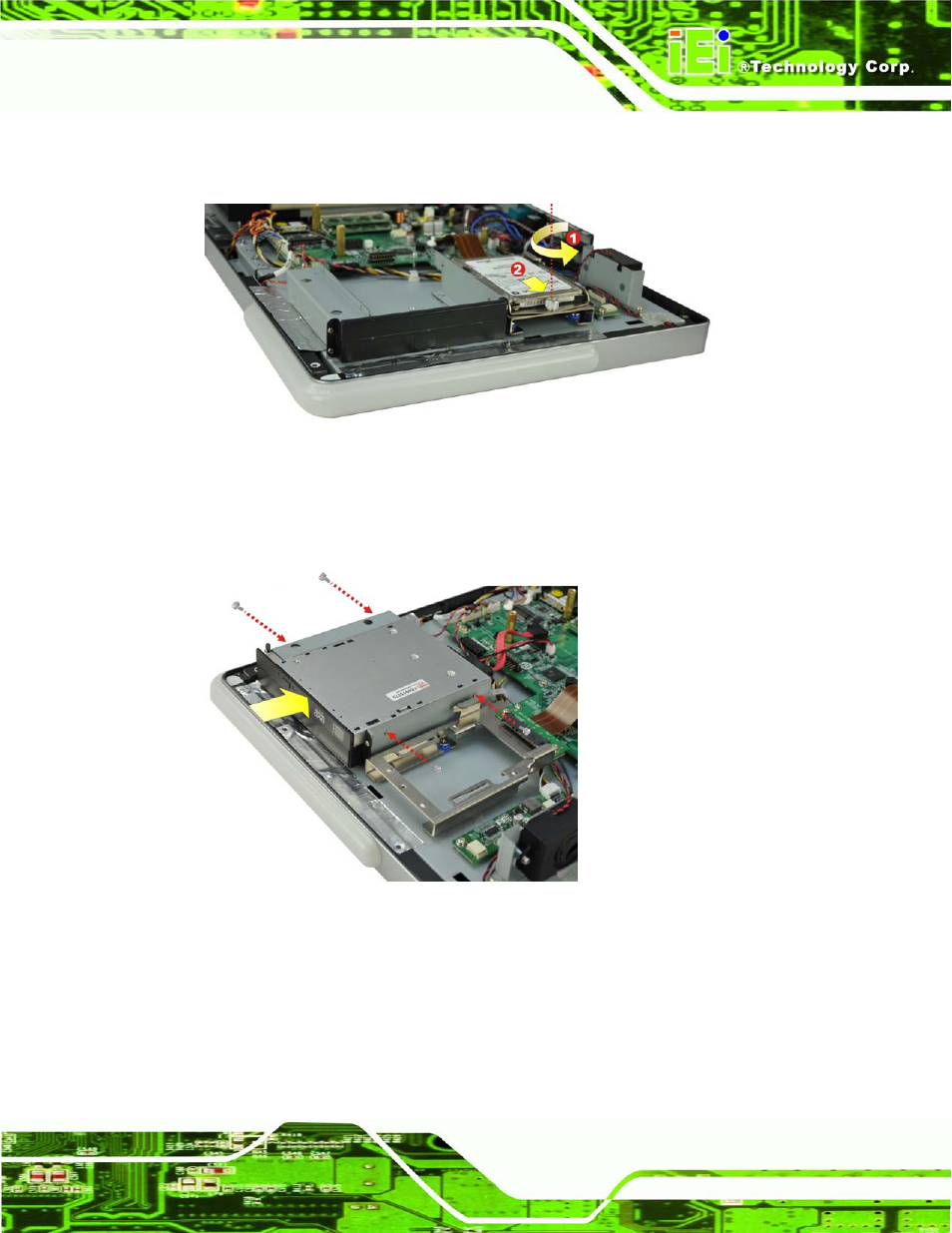 Figure 4-10: remove the hdd bracket, Figure 4-11: secure the dvd-rom | IEI Integration AFL2-W21-H61 User Manual | Page 66 / 262