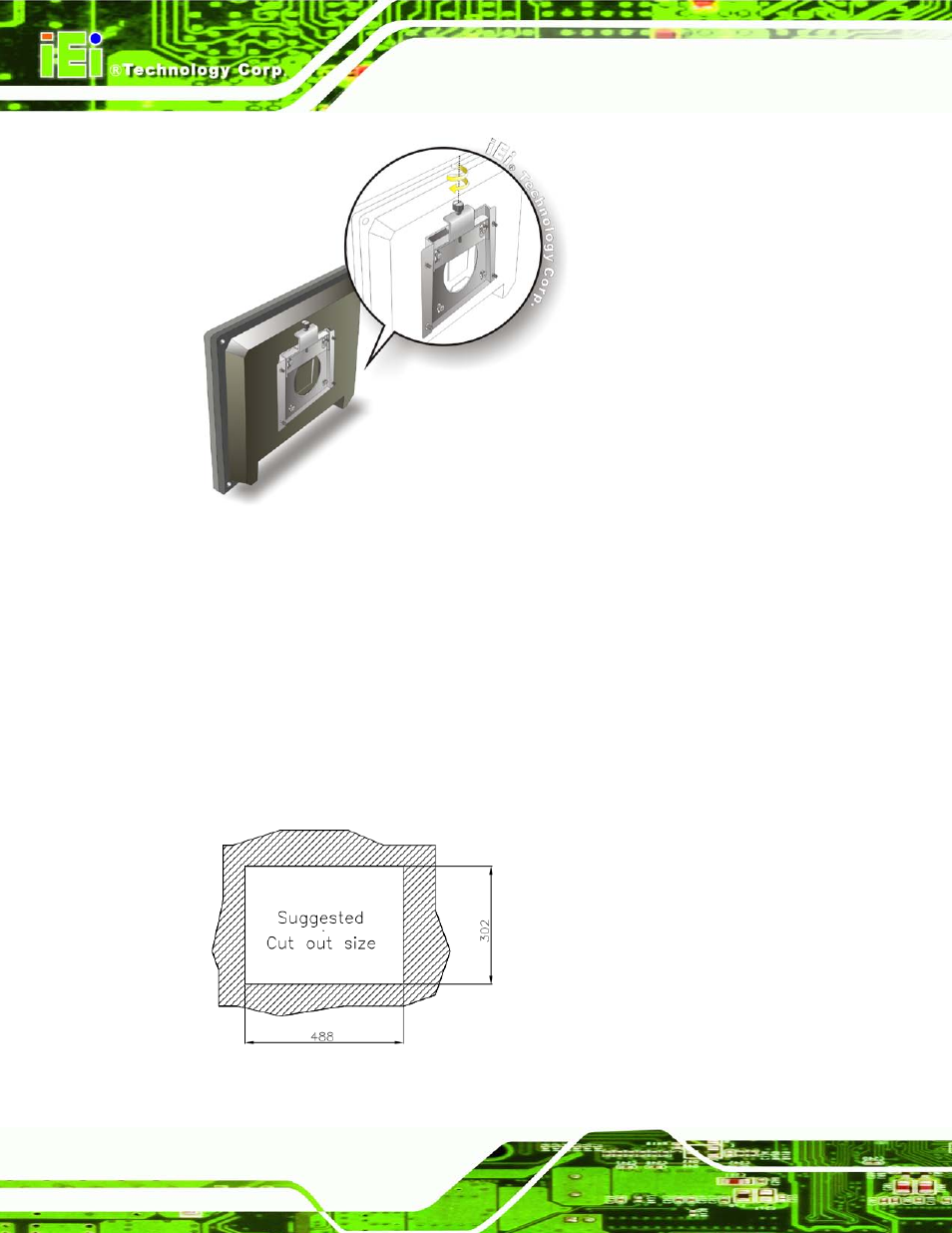 2 panel mounting, Figure 4-18: secure the panel pc, Figure 4-19: cutout dimensions | IEI Integration AFL2-W21-H61 User Manual | Page 73 / 262