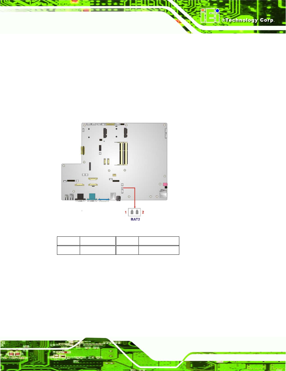 2 battery connector, 3 bios programming connector, Figure 6-4: battery connector locations | Table 6-3: battery connector pinouts | IEI Integration AFL2-W19A-H61 v1.11 User Manual | Page 102 / 277