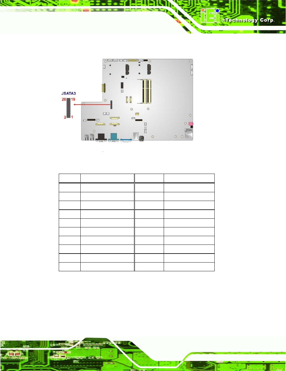 14 k type thermocouple connector, Figure 6-15: jsata connector location, Table 6-13: jsata connector pinouts | Ee figure 6-15, Ee table 6-13 | IEI Integration AFL2-W19A-H61 v1.11 User Manual | Page 112 / 277