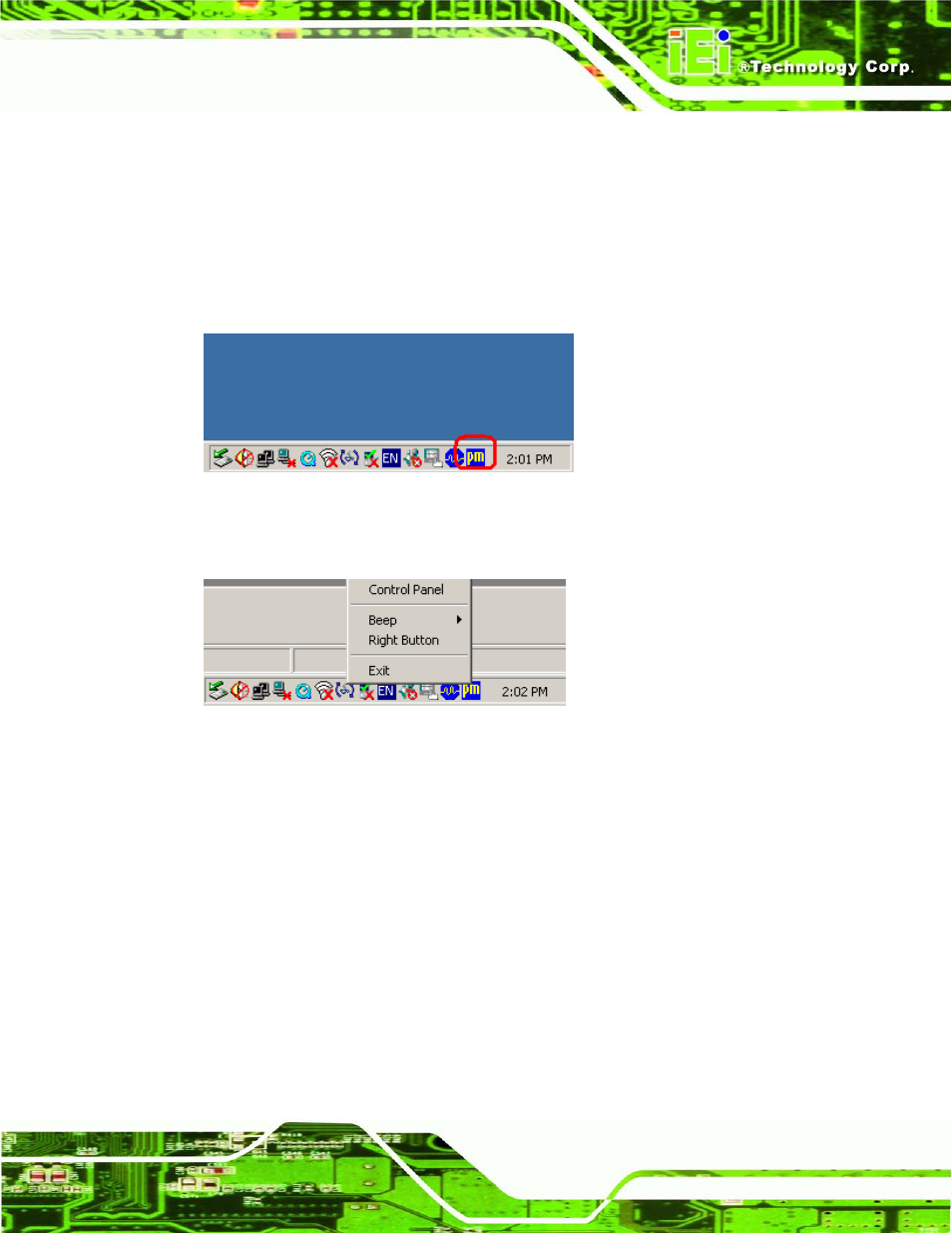 1 calibrating the touch screen, Figure 9-20: penmount monitor icon, Figure 9-21: penmount monitor popup menu | IEI Integration AFL2-W19A-H61 v1.11 User Manual | Page 194 / 277