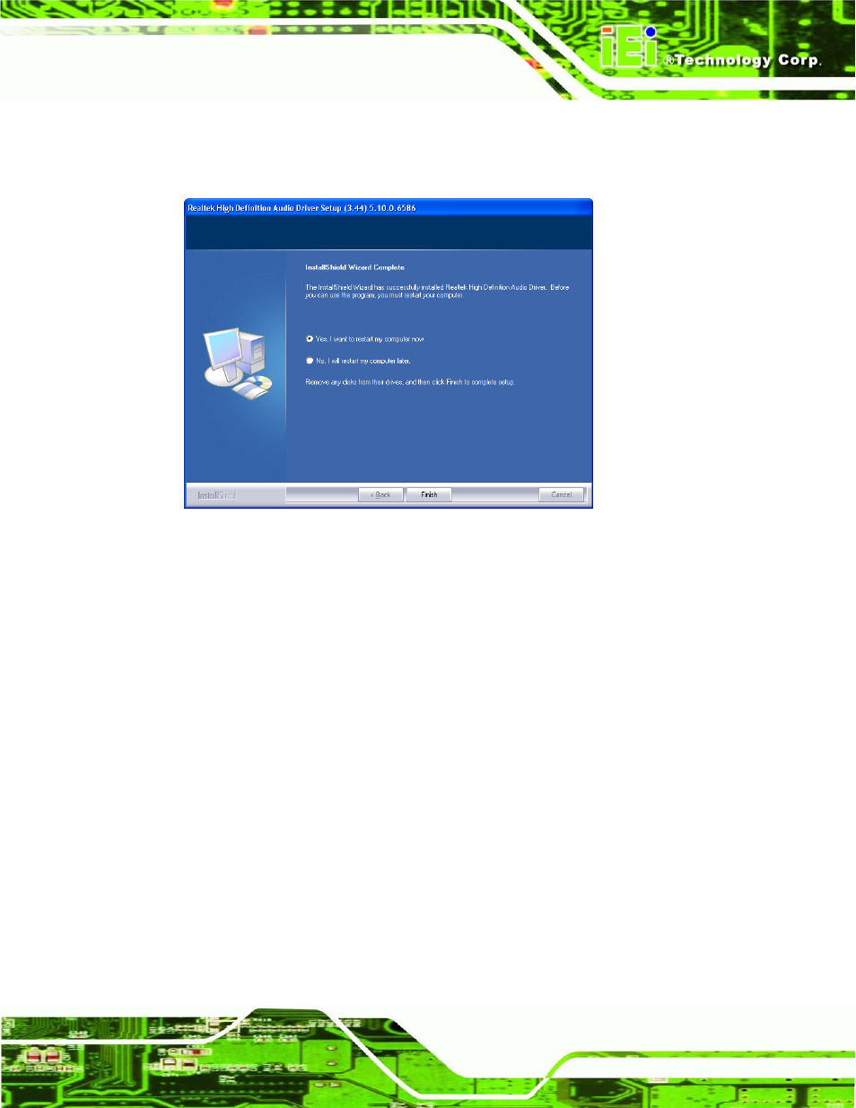 7 lan driver installation, River, Nstallation | Figure 9-27: audio driver installation complete, 7 lan drive r in s ta lla tio n | IEI Integration AFL2-W19A-H61 v1.11 User Manual | Page 198 / 277