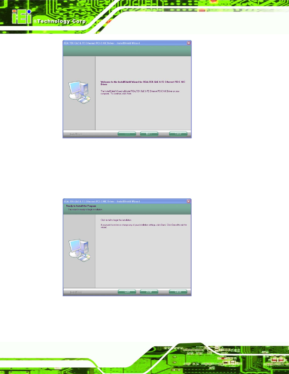 Figure 9-28: lan driver welcome screen, Figure 9-29: lan driver ready to install screen | IEI Integration AFL2-W19A-H61 v1.11 User Manual | Page 199 / 277