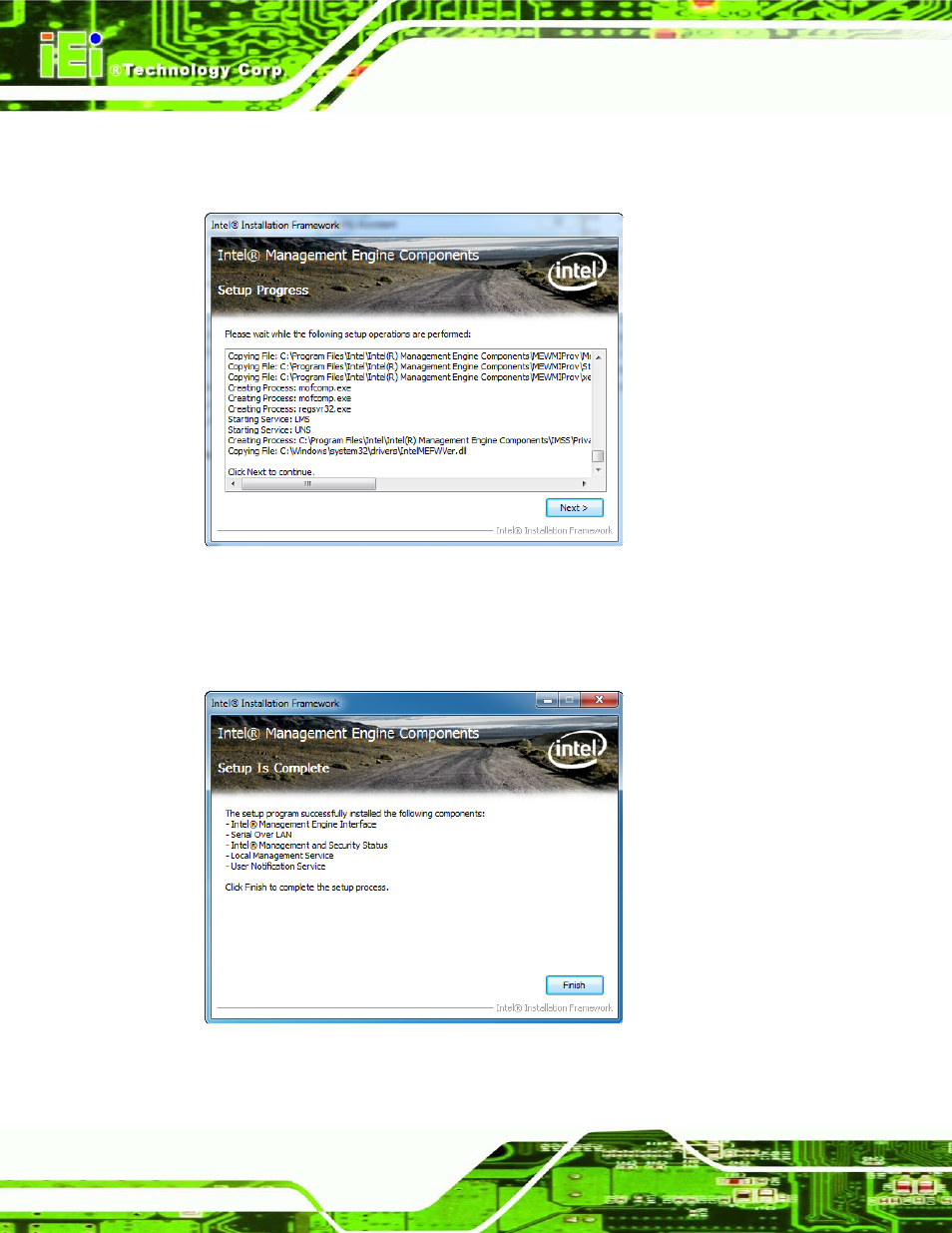 Figure 9-35: intel® me driver setup operations | IEI Integration AFL2-W19A-H61 v1.11 User Manual | Page 203 / 277