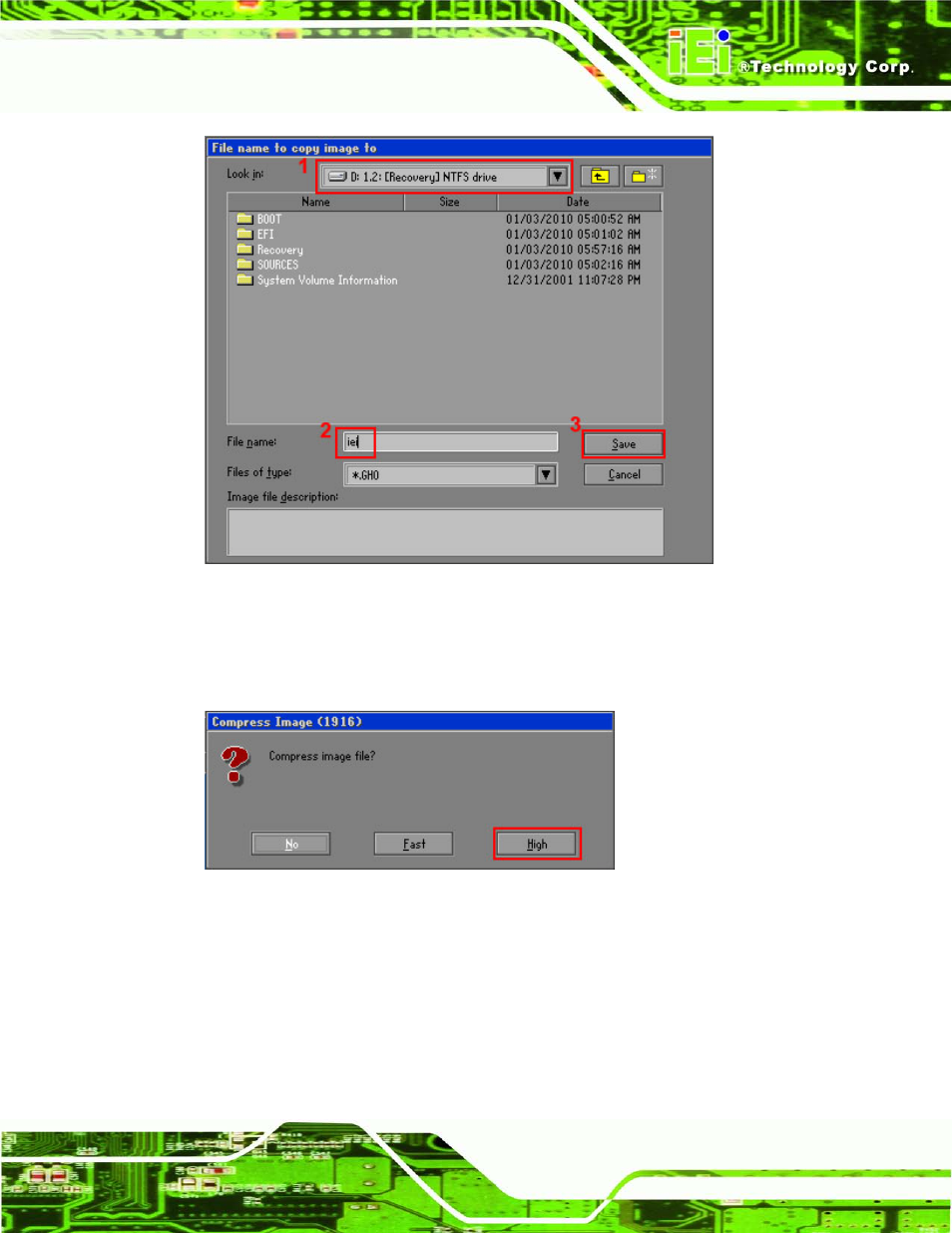 Figure c-16: file name to copy image to, Figure c-17: compress image | IEI Integration AFL2-W19A-H61 v1.11 User Manual | Page 248 / 277