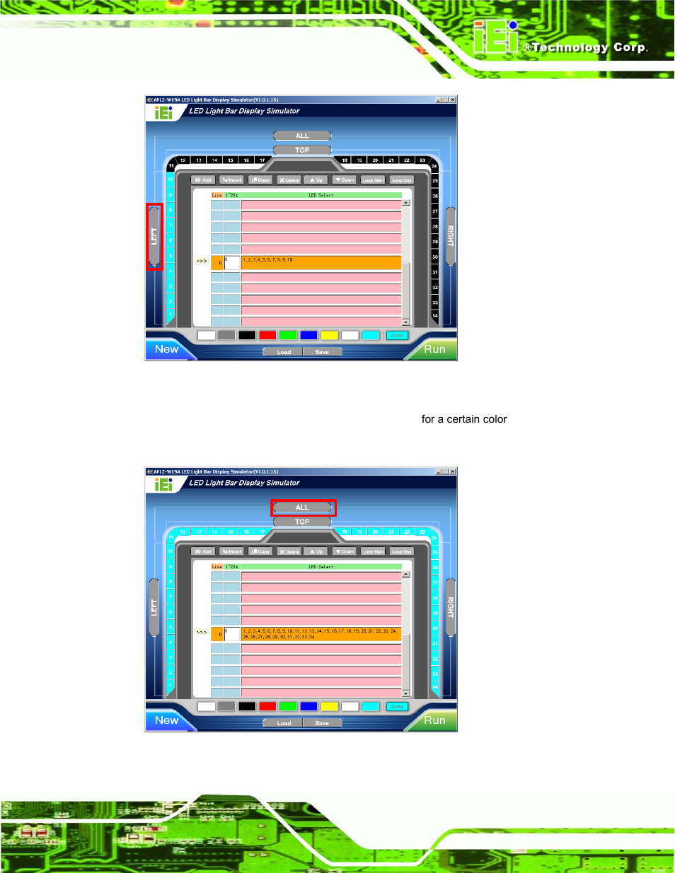 Figure 2-9: set the left leds, Figure 2-10: set all the leds | IEI Integration AFL2-W19A-H61 v1.11 User Manual | Page 40 / 277