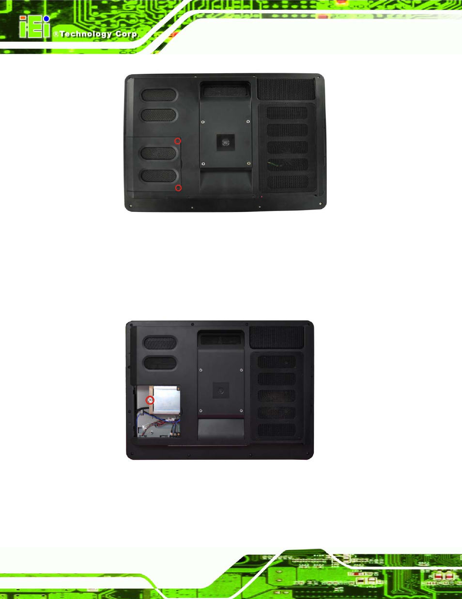 Figure 5-1: hdd cover retention screws, Figure 5-2: hdd bracket screw | IEI Integration AFL2-W19A-H61 v1.11 User Manual | Page 71 / 277