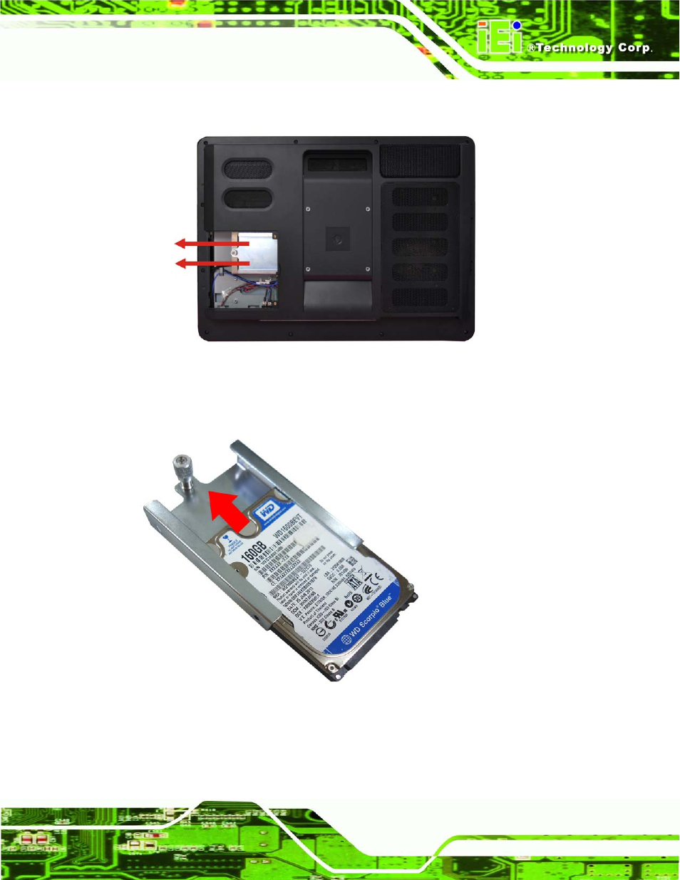 Figure 5-3: removing the hdd bracket, Figure 5-4: inserting the hdd | IEI Integration AFL2-W19A-H61 v1.11 User Manual | Page 72 / 277