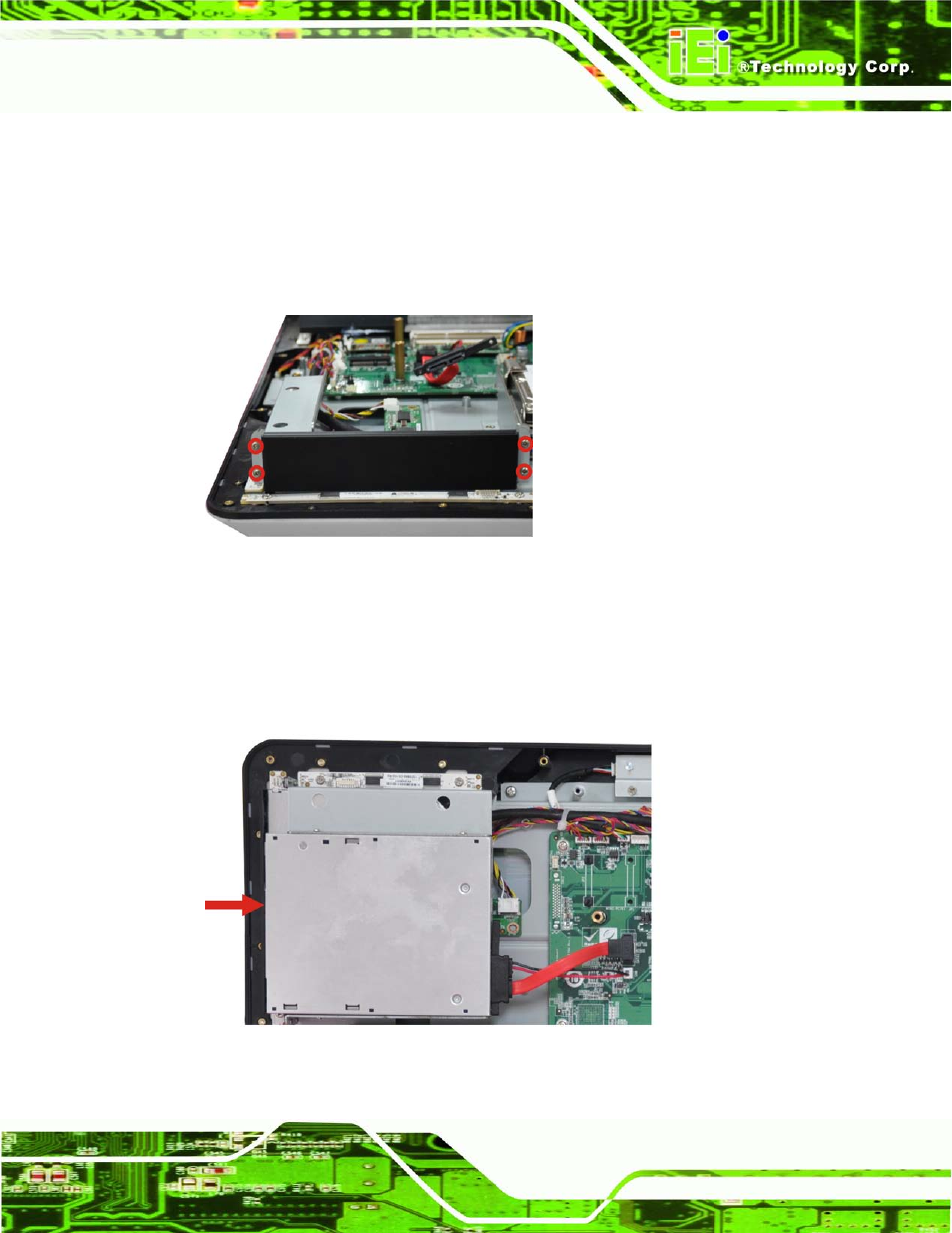 7 dvd-rom installation (optional), Dvd-rom, Nstallation | Ptional, Figure 5-9: dvd-rom cover, Figure 5-10: install the dvd-rom, 7 dvd-rom in s ta lla tio n (op tio n a l) | IEI Integration AFL2-W19A-H61 v1.11 User Manual | Page 76 / 277