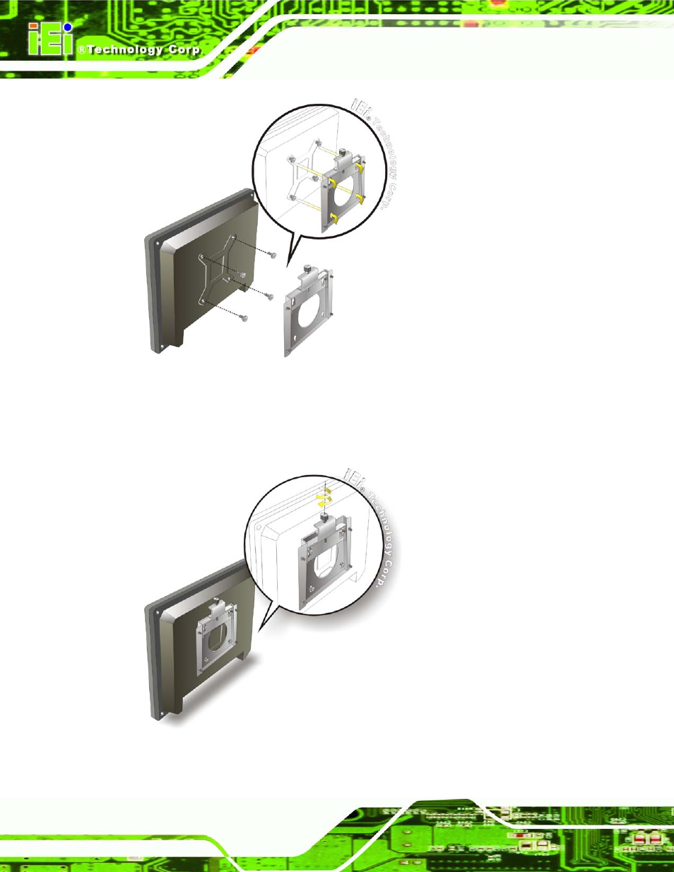 Figure 5-17: chassis support screws, Figure 5-18: secure the panel pc | IEI Integration AFL2-W19A-H61 v1.11 User Manual | Page 83 / 277