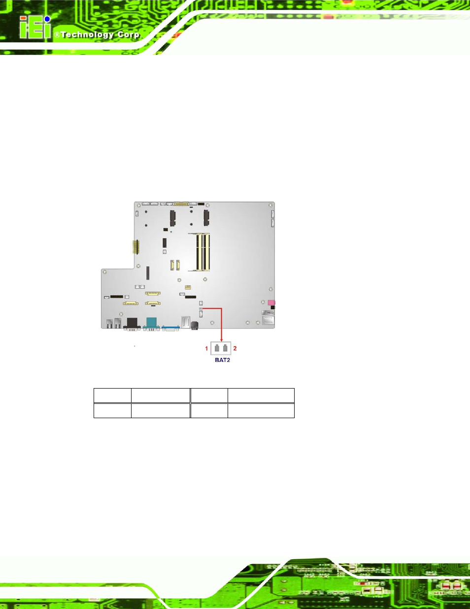 2 battery connector, 3 bios programming connector, Figure 6-4: battery connector locations | Table 6-3: battery connector pinouts | IEI Integration AFL2-W19A-H61 v1.21 User Manual | Page 104 / 279