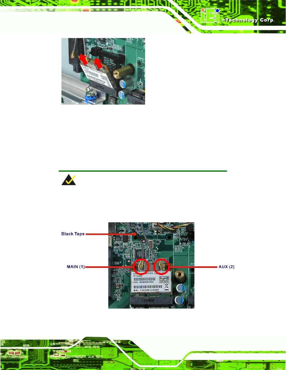 Figure 7-7: removing the wlan card, Figure 7-8: attaching the antennas | IEI Integration AFL2-W19A-H61 v1.21 User Manual | Page 143 / 279