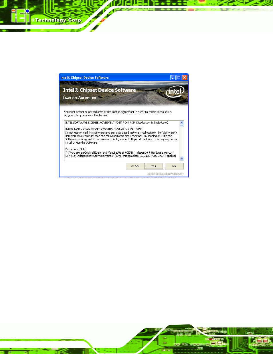 Figure 9-4: chipset driver license agreement | IEI Integration AFL2-W19A-H61 v1.21 User Manual | Page 186 / 279