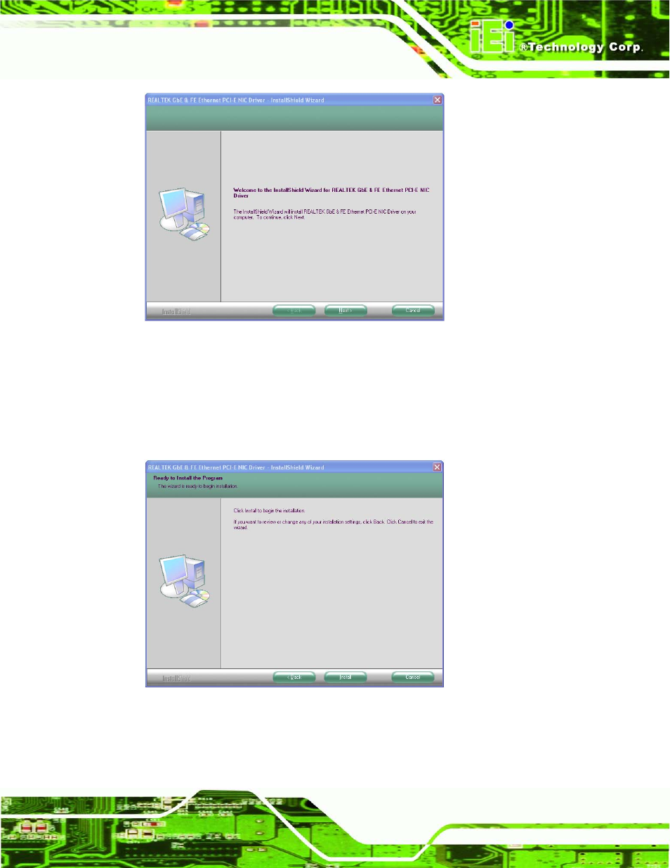 Figure 9-28: lan driver welcome screen, Figure 9-29: lan driver ready to install screen | IEI Integration AFL2-W19A-H61 v1.21 User Manual | Page 201 / 279