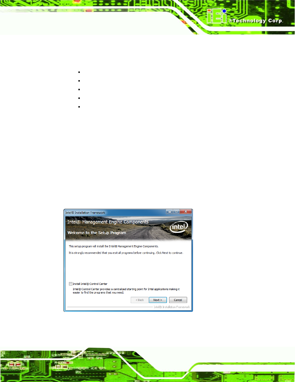 8 intel® management engine components installation, Ntel, Anagement | Ngine, Omponents, Nstallation, Figure 9-32: intel® me driver welcome screen | IEI Integration AFL2-W19A-H61 v1.21 User Manual | Page 203 / 279