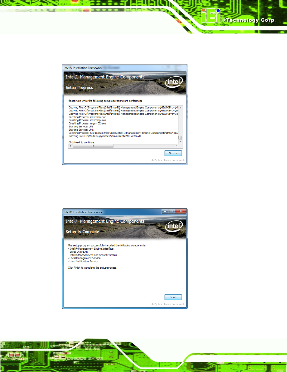 Figure 9-35: intel® me driver setup operations | IEI Integration AFL2-W19A-H61 v1.21 User Manual | Page 205 / 279