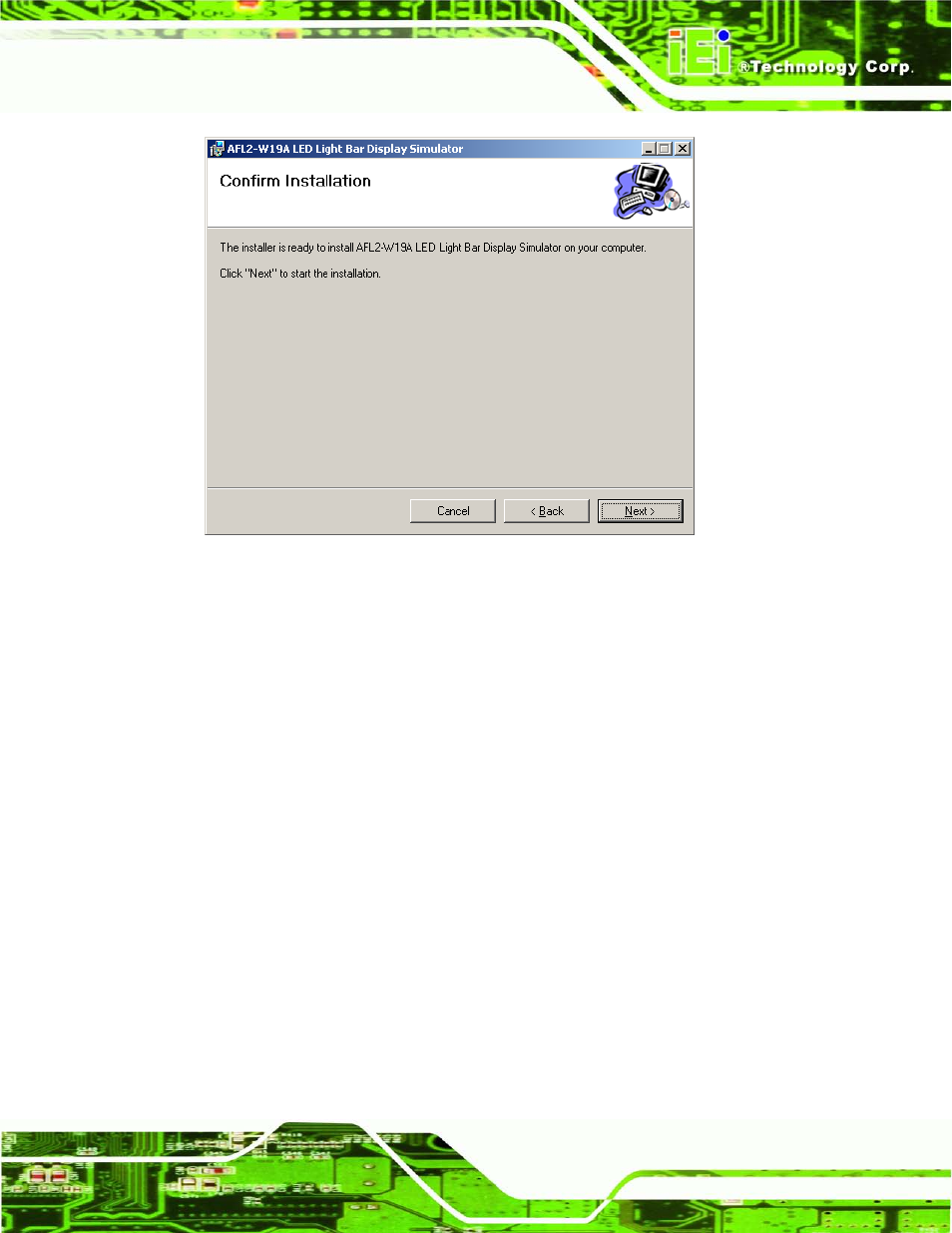 Figure 2-3: confirm installation screen | IEI Integration AFL2-W19A-H61 v1.21 User Manual | Page 37 / 279