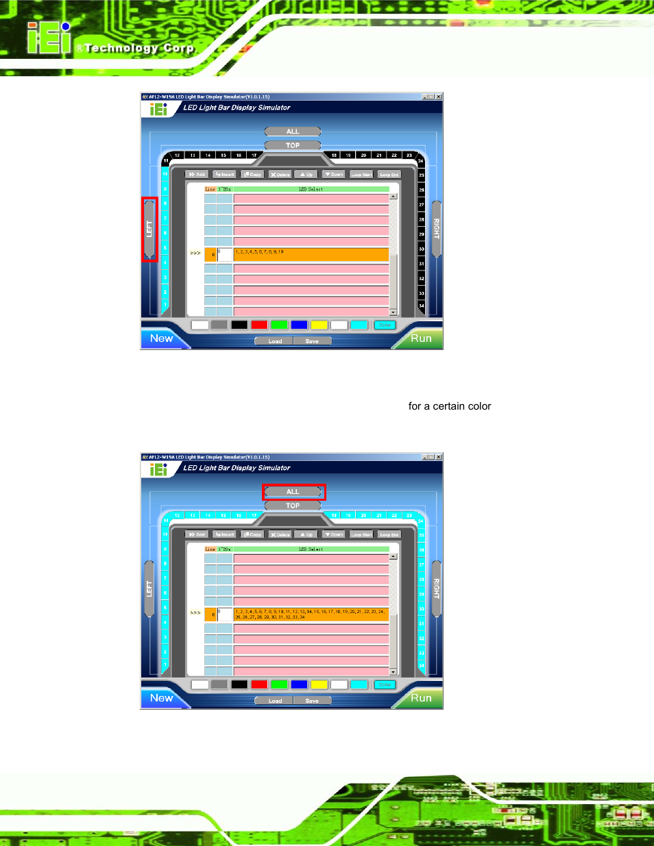 Figure 2-9: set the left leds, Figure 2-10: set all the leds | IEI Integration AFL2-W19A-H61 v1.21 User Manual | Page 42 / 279
