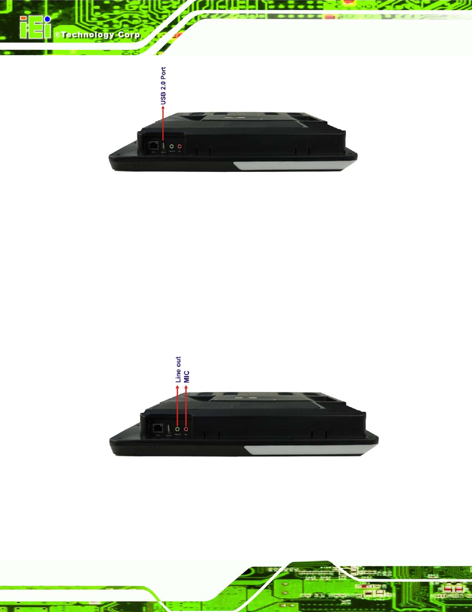 5 audio, 1 audio codec controller, 2 stereo speakers | Udio, Figure 3-6: external usb ports (left side panel), Figure 3-7: audio jack, 5 au d io | IEI Integration AFL2-W19A-H61 v1.21 User Manual | Page 64 / 279