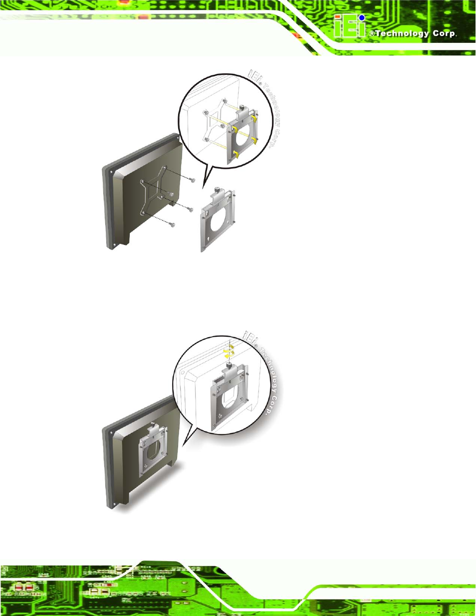 Figure 5-17: chassis support screws, Figure 5-18: secure the panel pc | IEI Integration AFL2-W19A-H61 v1.21 User Manual | Page 85 / 279