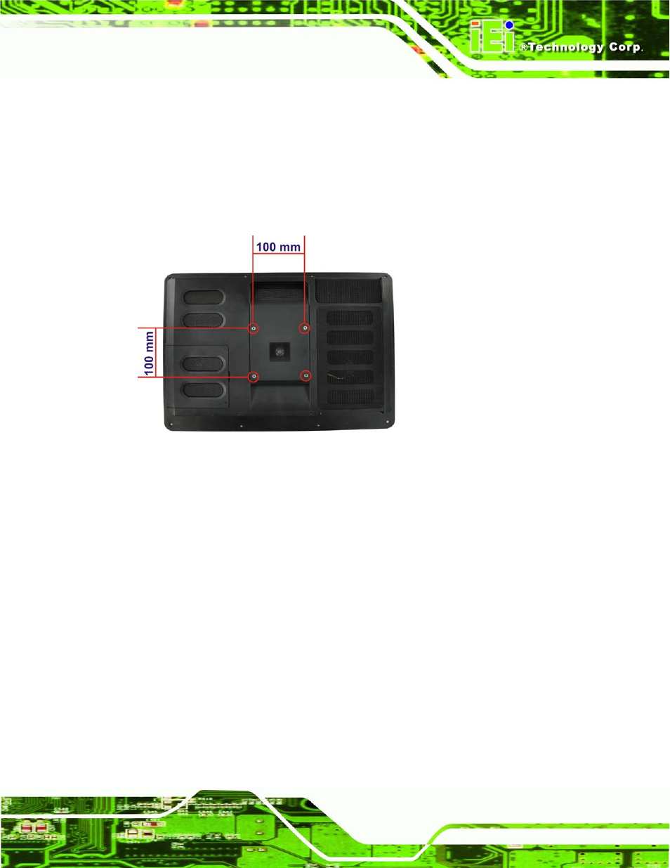 3 stand mounting, 4 arm mounting, Figure 5-20: mounting screw location | IEI Integration AFL2-W19A-H61 v1.21 User Manual | Page 87 / 279