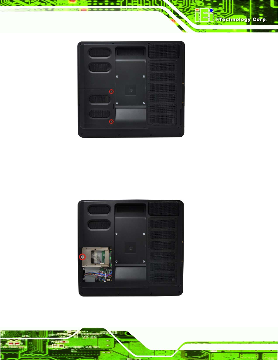 Figure 5-1: hdd cover retention screws, Figure 5-2: hdd bracket screw | IEI Integration AFL2-17A-H61 v1.02 User Manual | Page 60 / 266